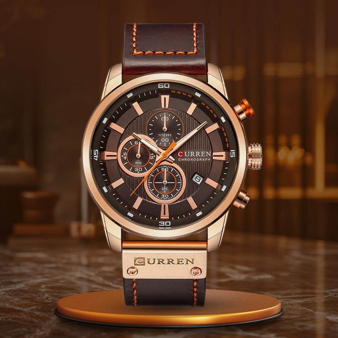 Relógio Elegante Quartzo com Pulseira de Couro