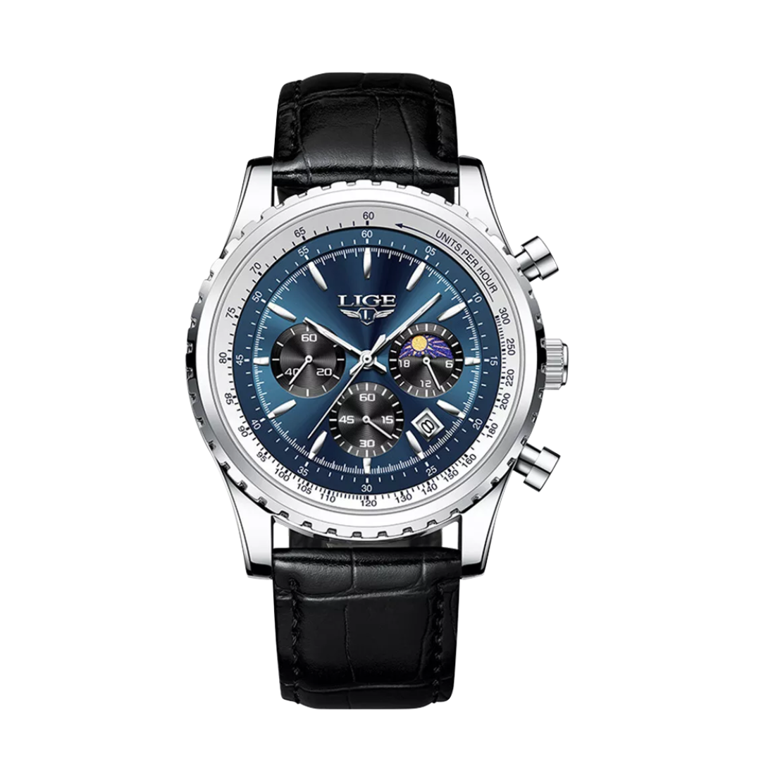 Relógio Elegante Cronógrafo Com Fases Da Lua | 46mm