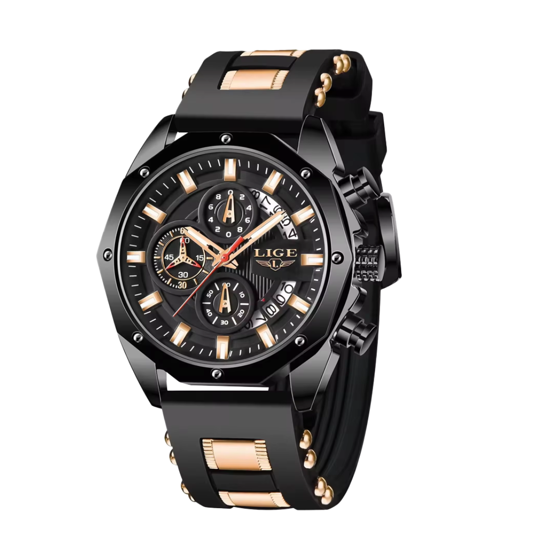 Dean | Relógio Cronógrafo Desportivo Masculino De Quartzo Com Correia De Silicone | 35mm