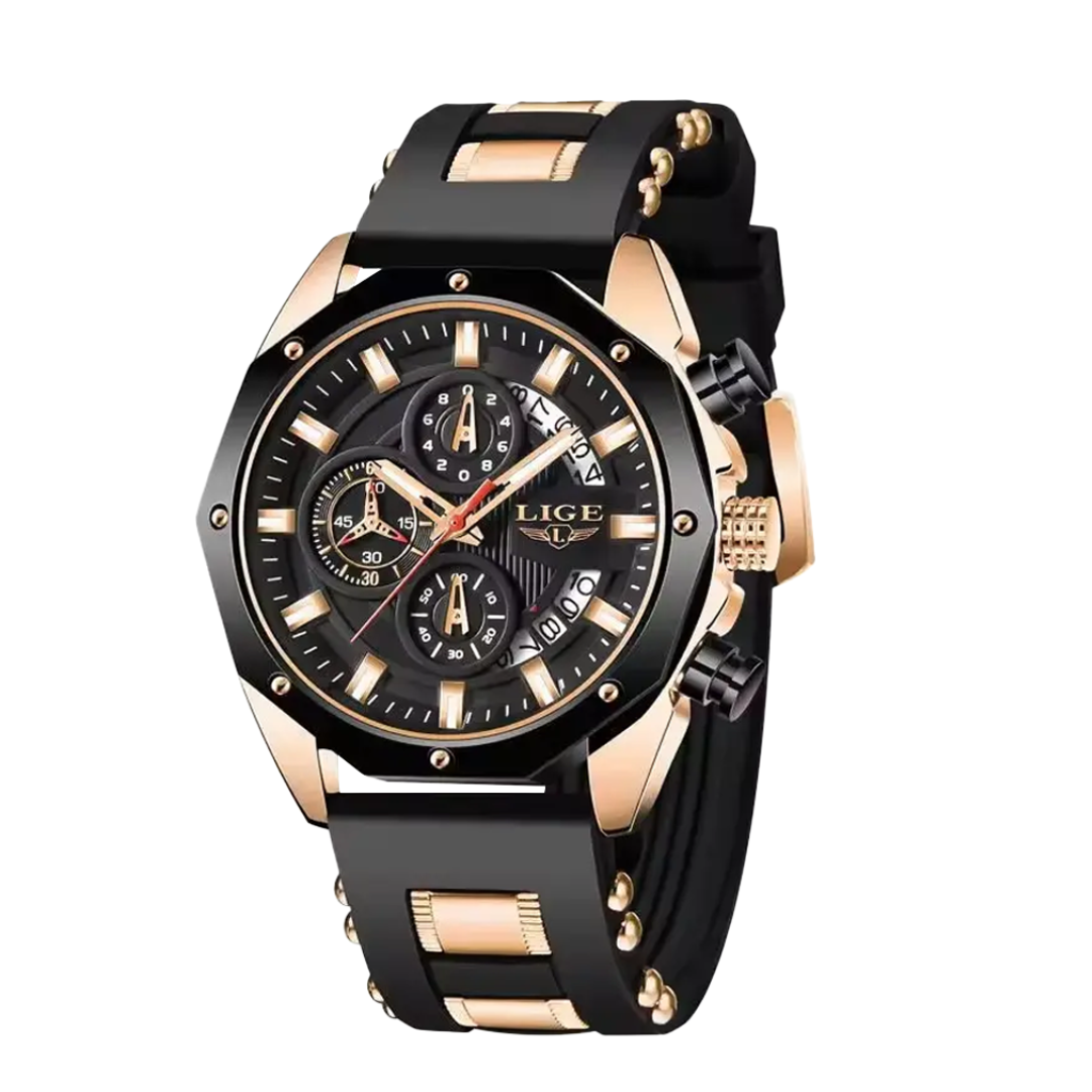 Dean | Relógio Cronógrafo Desportivo Masculino De Quartzo Com Correia De Silicone | 35mm