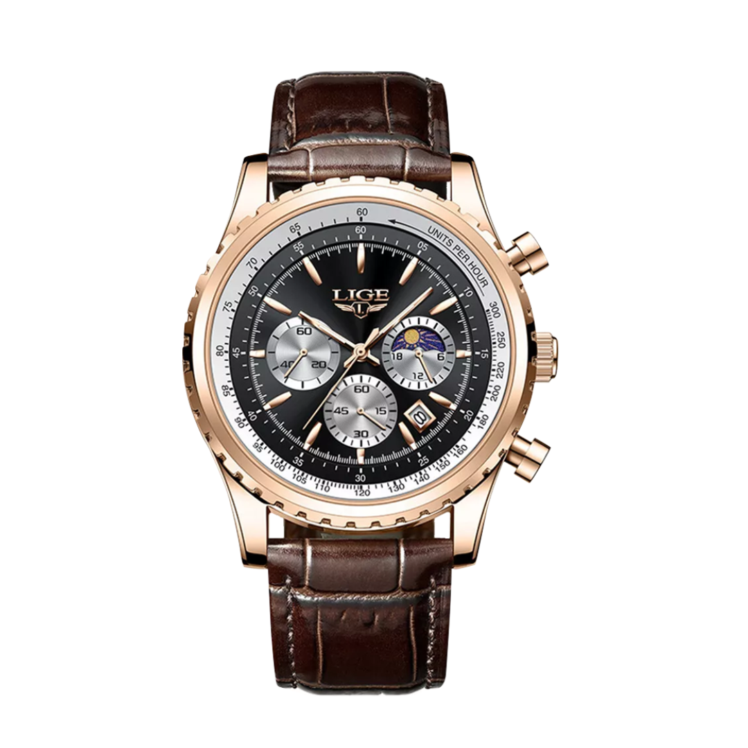 Relógio Elegante Cronógrafo Com Fases Da Lua | 46mm