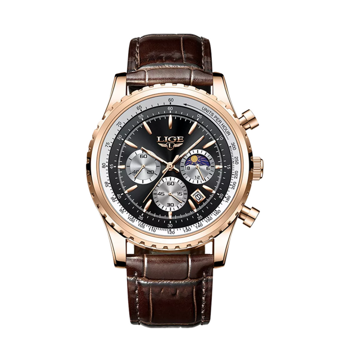 Relógio Elegante Cronógrafo Com Fases Da Lua | 46mm