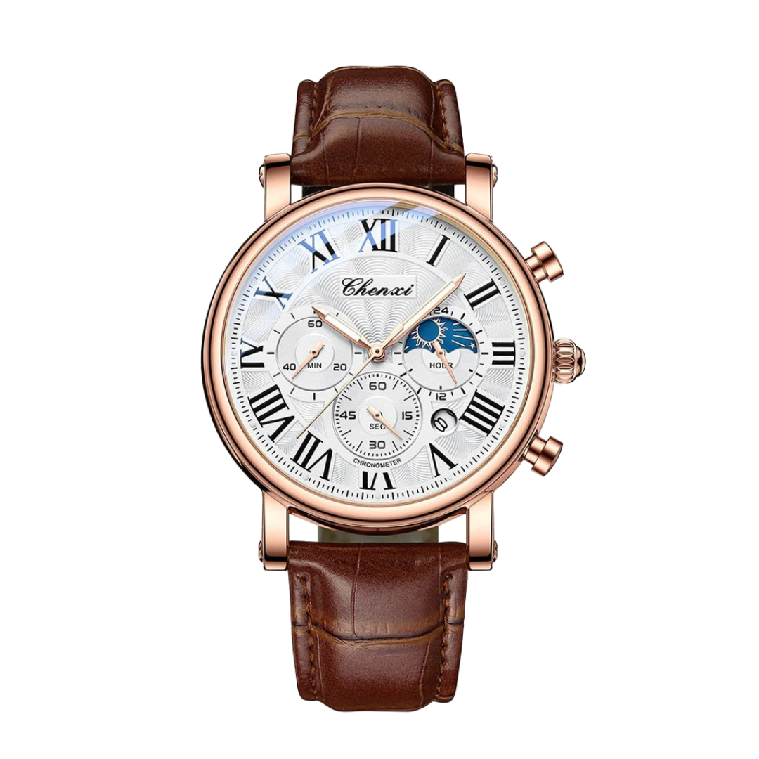 Relógio Lunar Cronógrafo Com Correia De Pele | 44mm