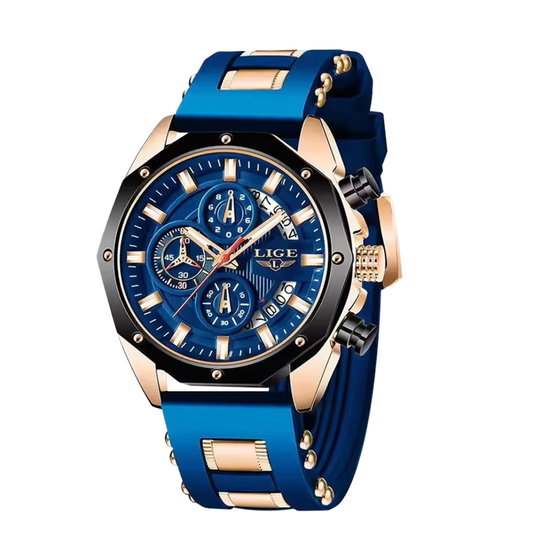 Dean | Relógio Cronógrafo Desportivo Masculino De Quartzo Com Correia De Silicone | 35mm