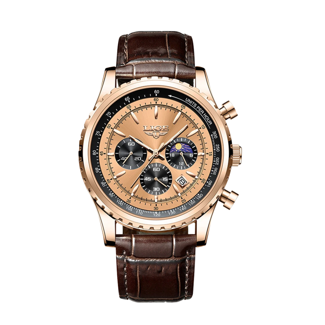 Relógio Elegante Cronógrafo Com Fases Da Lua | 46mm