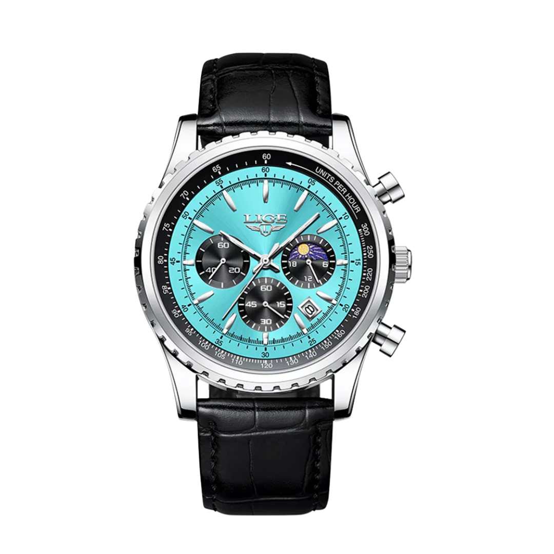 Relógio Elegante Cronógrafo Com Fases Da Lua | 46mm