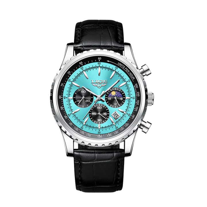 Relógio Elegante Cronógrafo Com Fases Da Lua | 46mm