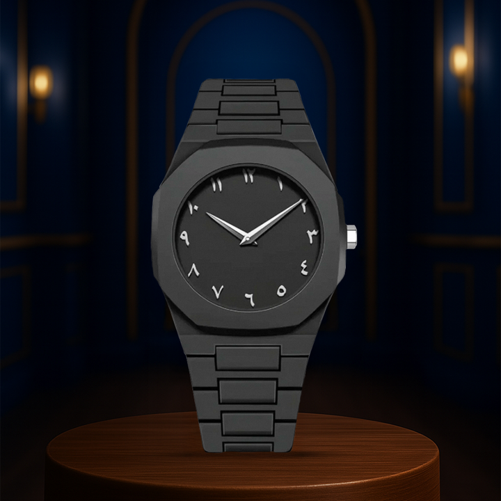 Relógio Minimalista Totalmente Preto Com Algarismos Distintos | 44mm
