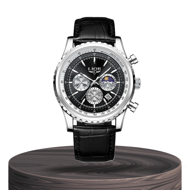 Relógio Elegante Cronógrafo Com Fases Da Lua | 46mm