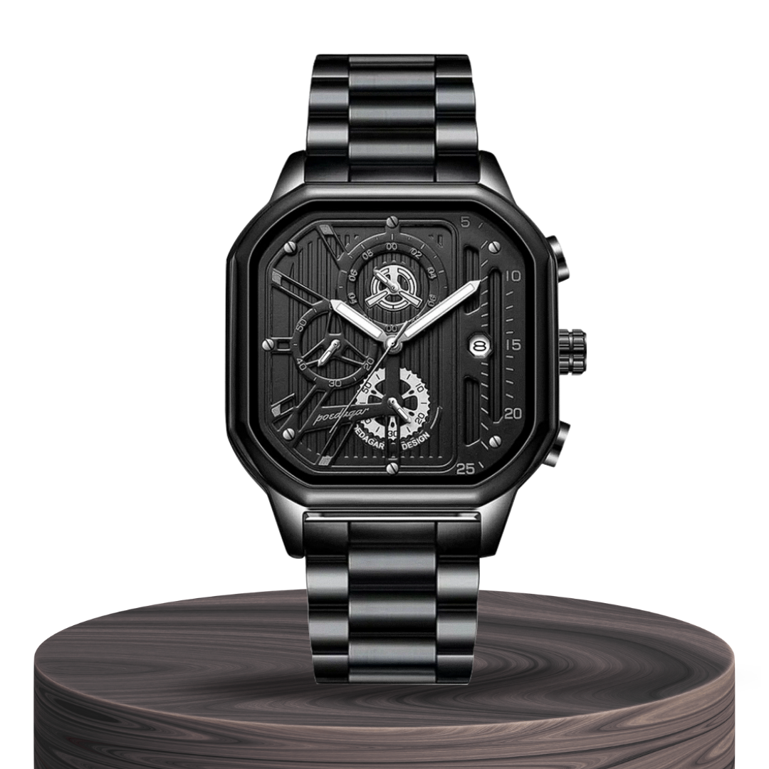 Relógio Totalmente Preto De Estilo Industrial Com Caixa Geométrica Arrojada | 41mm