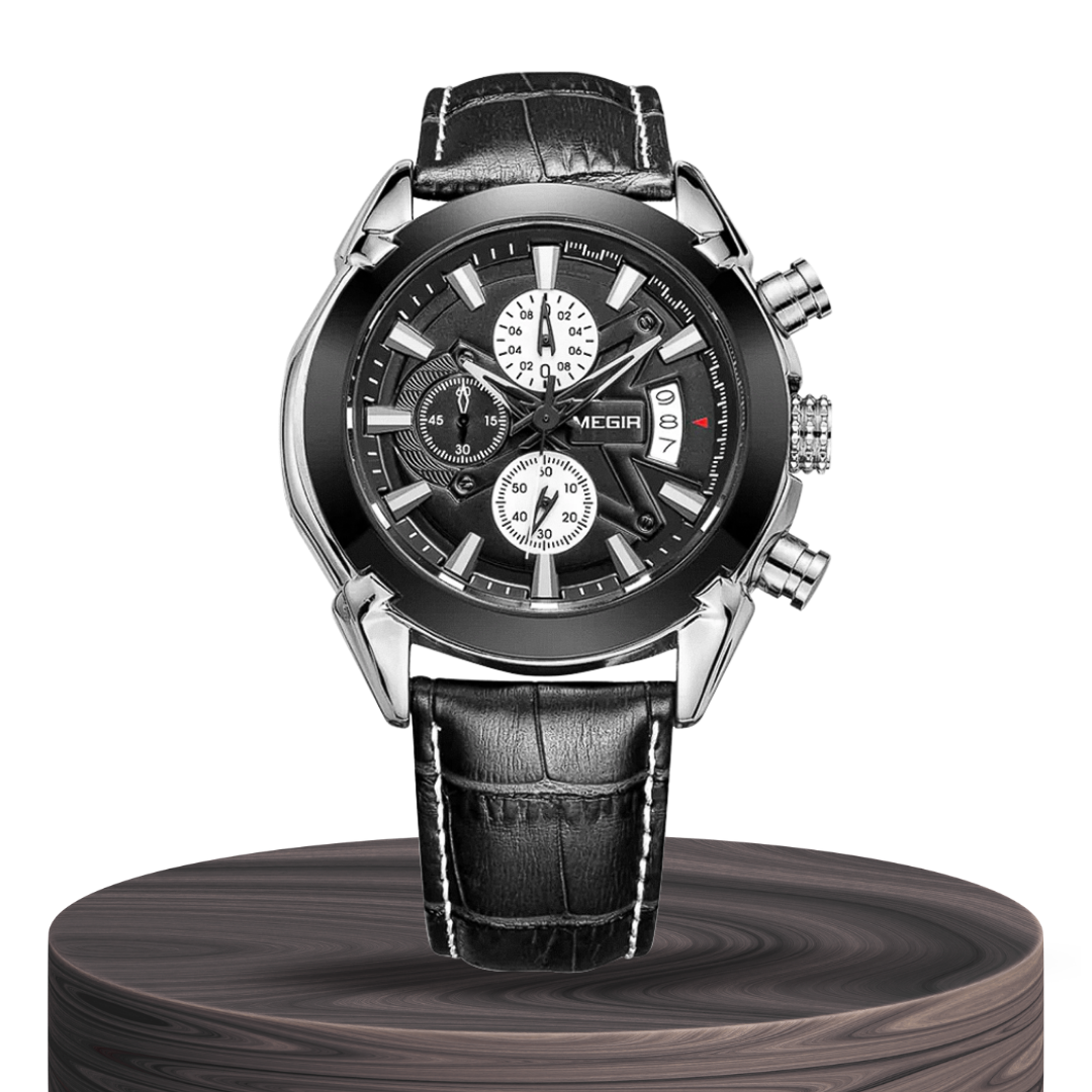 Relógio Cronógrafo Arrojado Com Acabamento Em Pele Sofisticado | 47mm