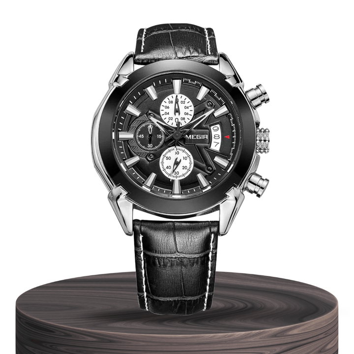 Relógio Cronógrafo Arrojado Com Acabamento Em Pele Sofisticado | 47mm