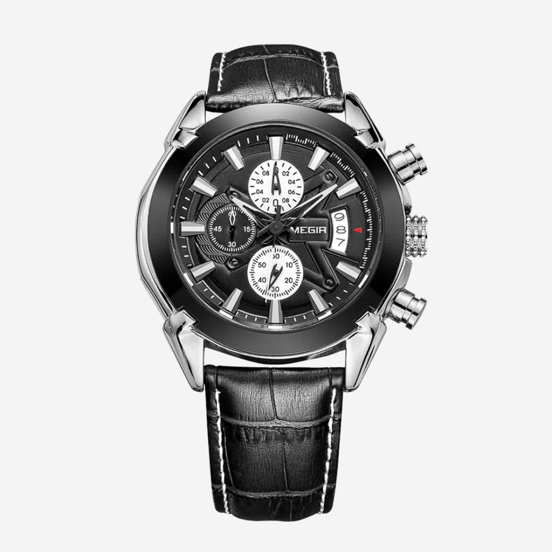 Relógio Cronógrafo Arrojado Com Acabamento Em Pele Sofisticado | 47mm