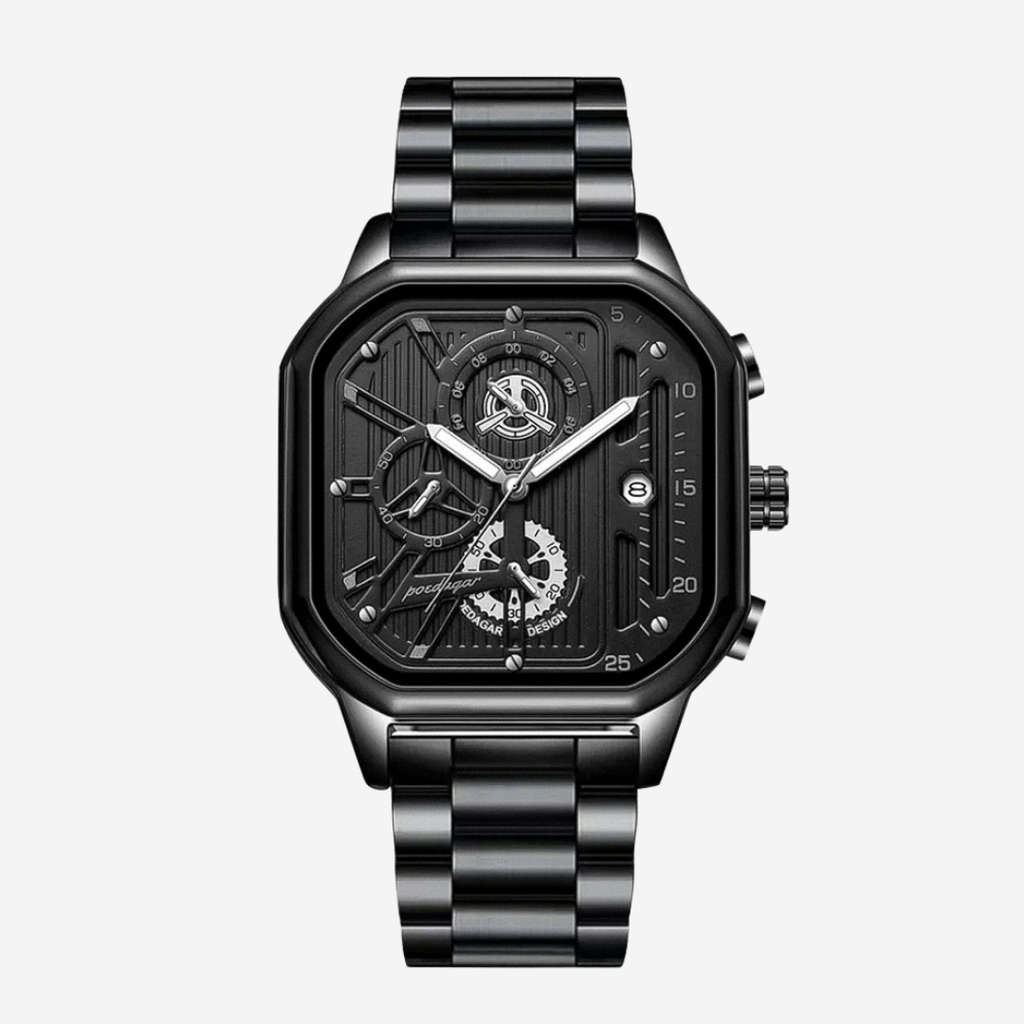 Relógio Totalmente Preto De Estilo Industrial Com Caixa Geométrica Arrojada | 41mm