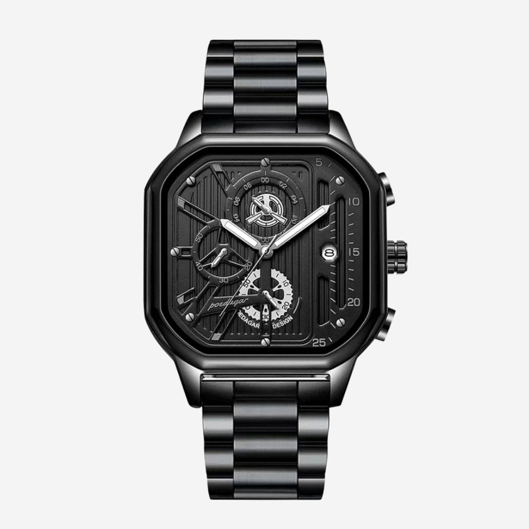 Relógio Totalmente Preto De Estilo Industrial Com Caixa Geométrica Arrojada | 41mm