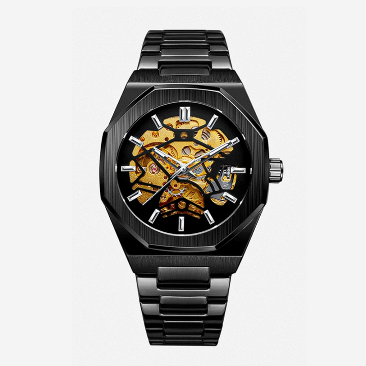 Relógio Em Aço Escovado Arrojado Com Mecanismo Skeleton Intricado | 42mm