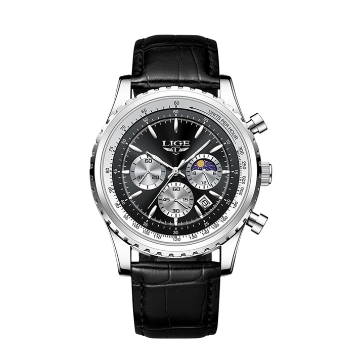 Relógio Elegante Cronógrafo Com Fases Da Lua | 46mm