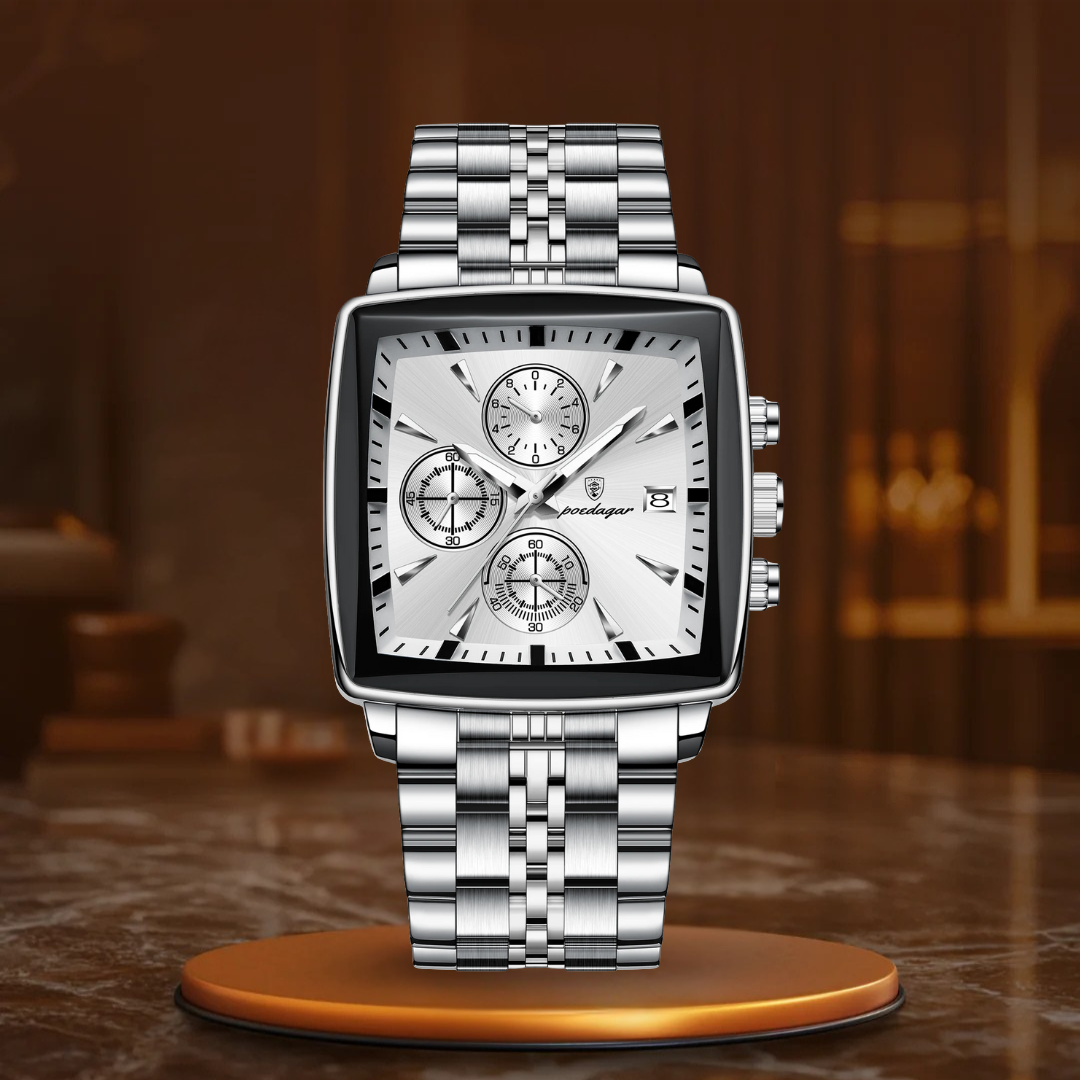 Relógio de Pulso Masculino Quadrado Aço Inoxidável