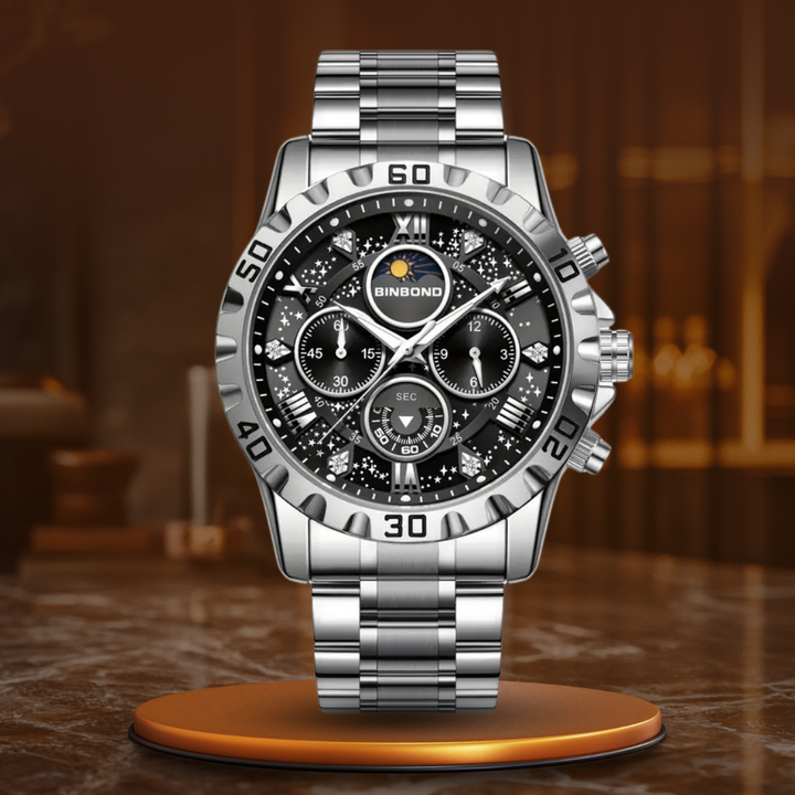 Relógio Cronógrafo de Luxo com Bracelete em Metal