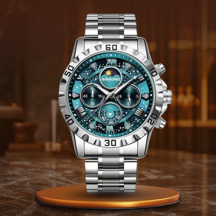 Relógio Cronógrafo de Luxo com Bracelete em Metal