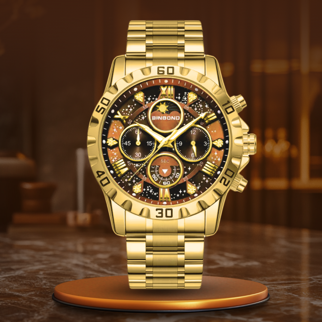 Relógio Cronógrafo de Luxo com Bracelete em Metal