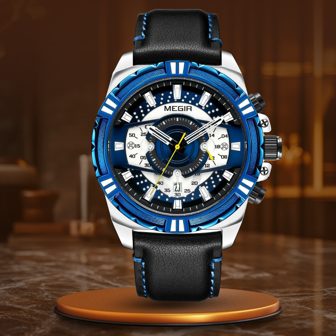 Relógio de Quartzo Cronógrafo de Luxo para Desporto Militar com Correia em Couro