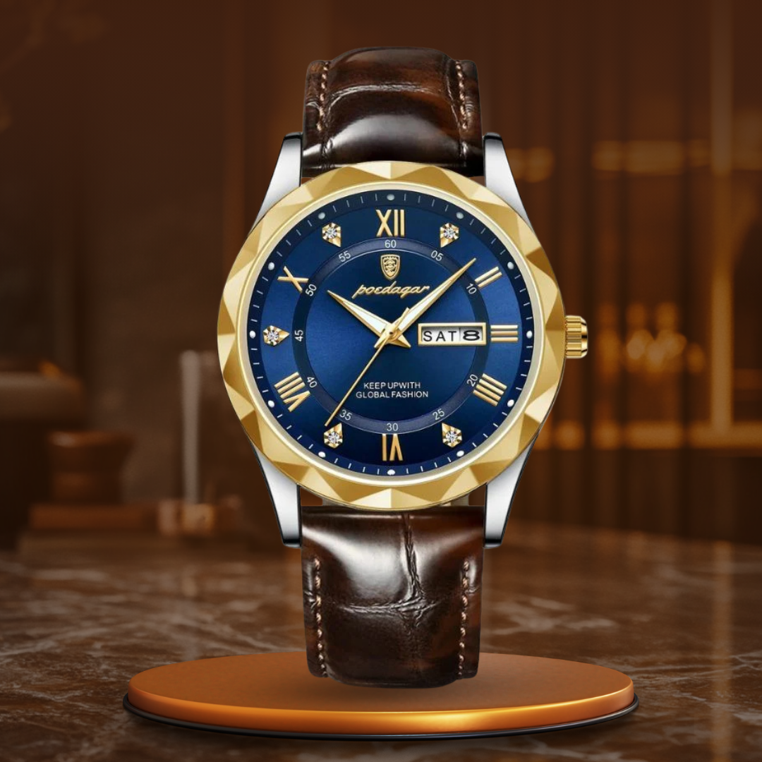 Relógio de Quartzo de Luxo com Bracelete em Couro