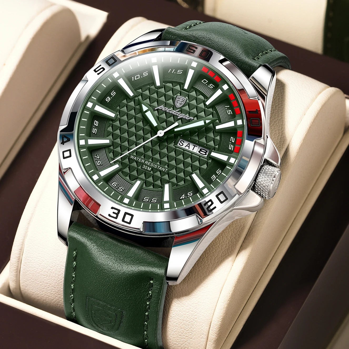 Relógio de Aço Inoxidável com Calendário Luminoso