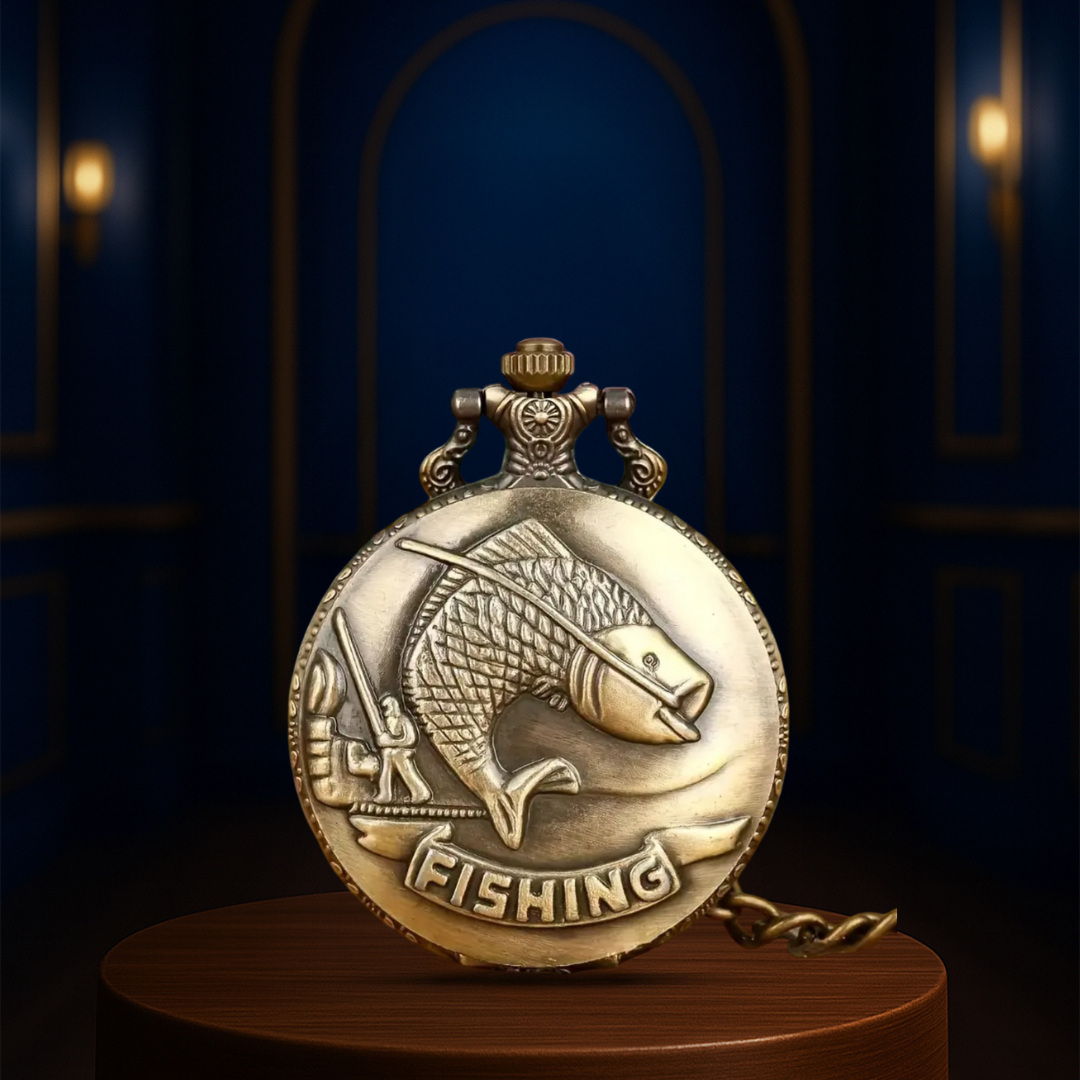 Relógio De Bolso Com Cena De Pesca Vintage | 45mm