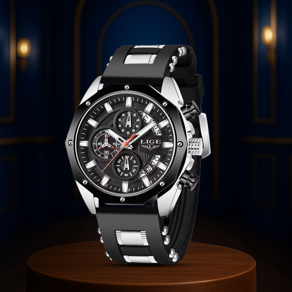 Dean | Relógio Cronógrafo Desportivo Masculino De Quartzo Com Correia De Silicone | 35mm