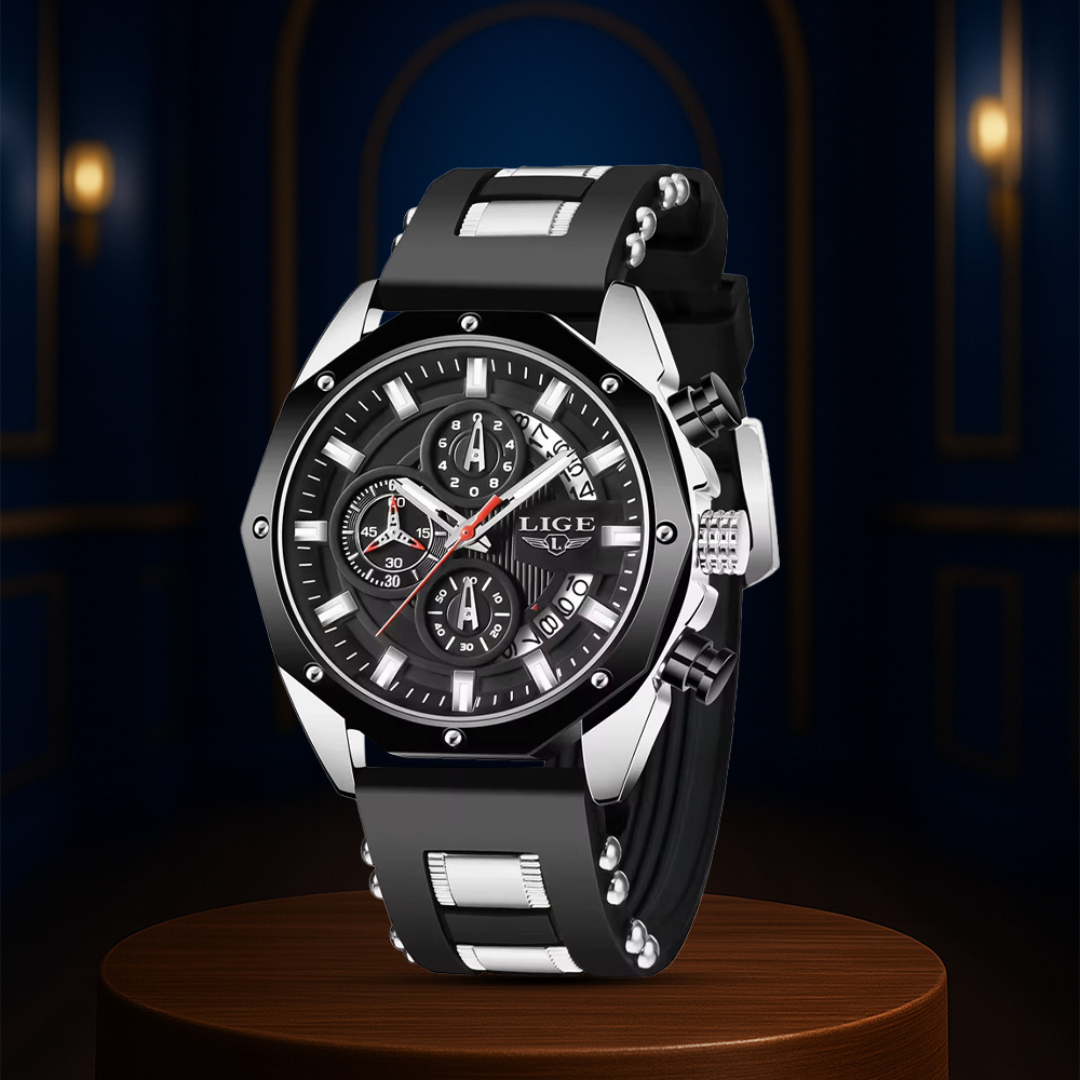 Dean | Relógio Cronógrafo Desportivo Masculino De Quartzo Com Correia De Silicone | 35mm