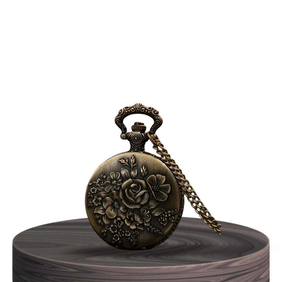 Relógio De Bolso Em Bronze Com Gravação Floral | 45mm