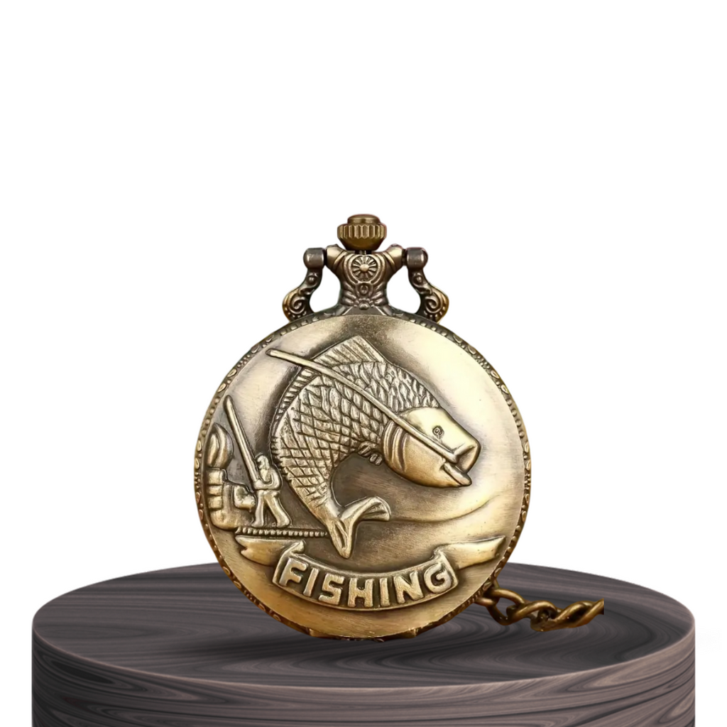 Relógio De Bolso Com Cena De Pesca Vintage | 45mm