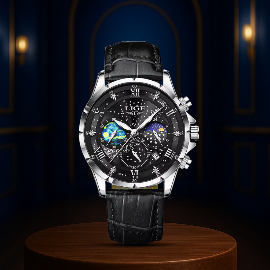 Relógio Refinado Com Fases Da Lua | 42mm