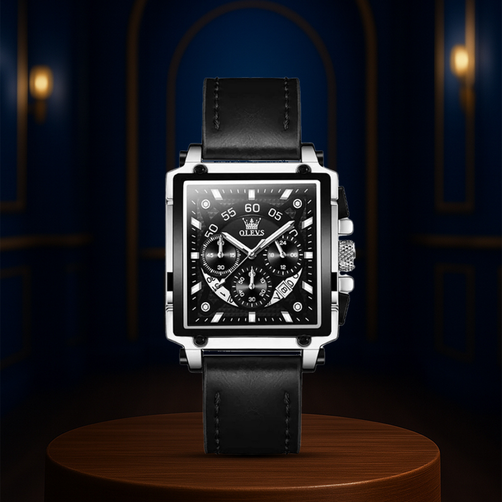 Relógio Cronógrafo Masculino Estiloso Com Caixa Quadrada | 42x45mm