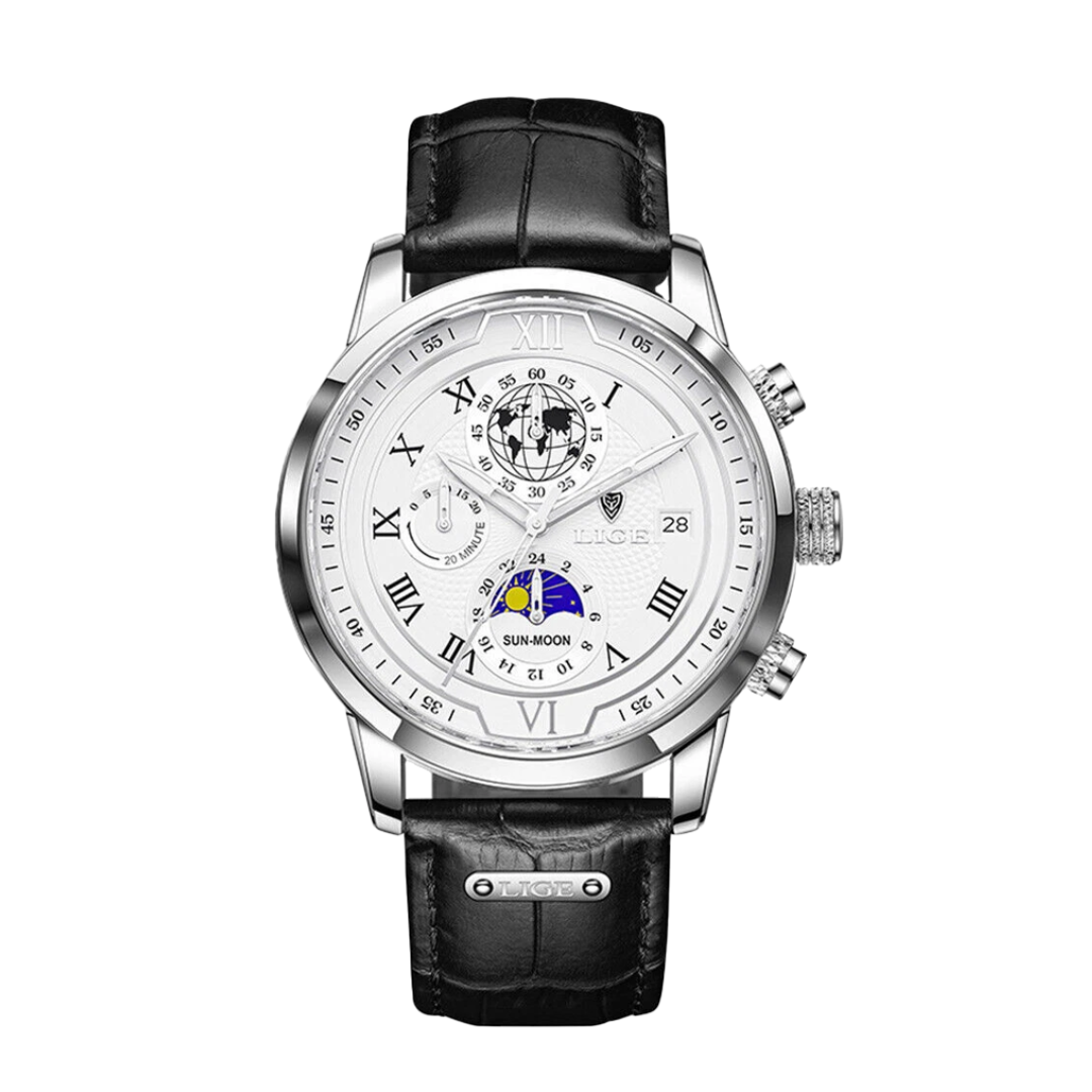 Relógio De Pele Celestial Com Fuso Horário Mundial | 43mm