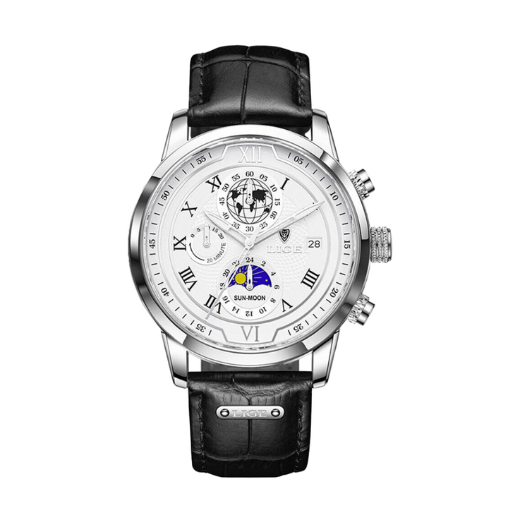 Relógio De Pele Celestial Com Fuso Horário Mundial | 43mm