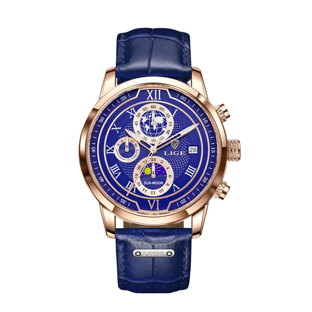 Relógio De Pele Celestial Com Fuso Horário Mundial | 43mm