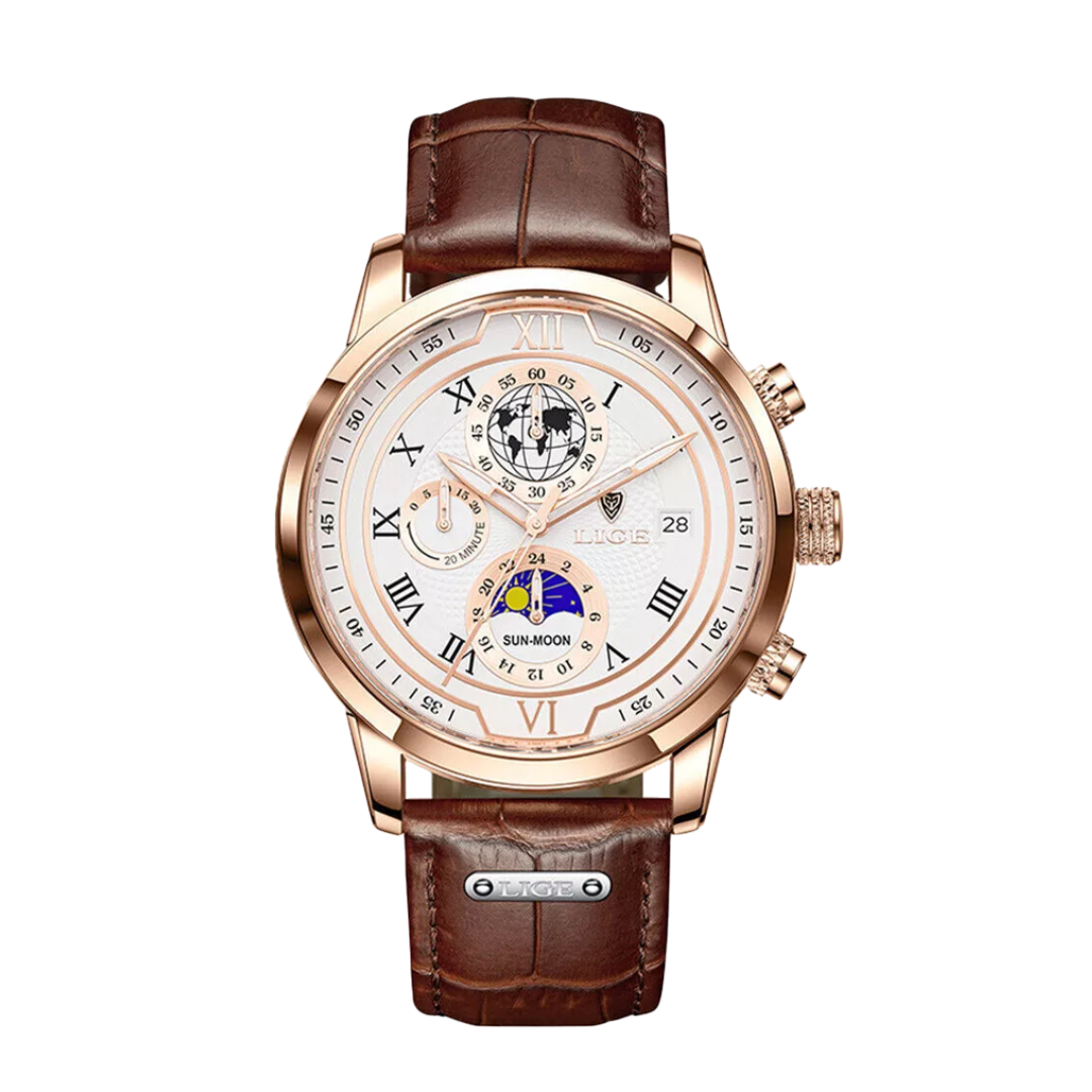 Relógio De Pele Celestial Com Fuso Horário Mundial | 43mm