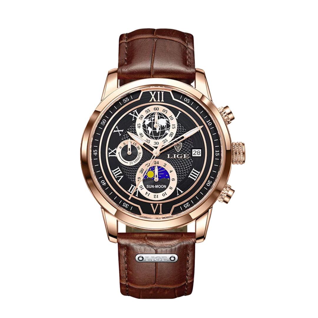 Relógio De Pele Celestial Com Fuso Horário Mundial | 43mm