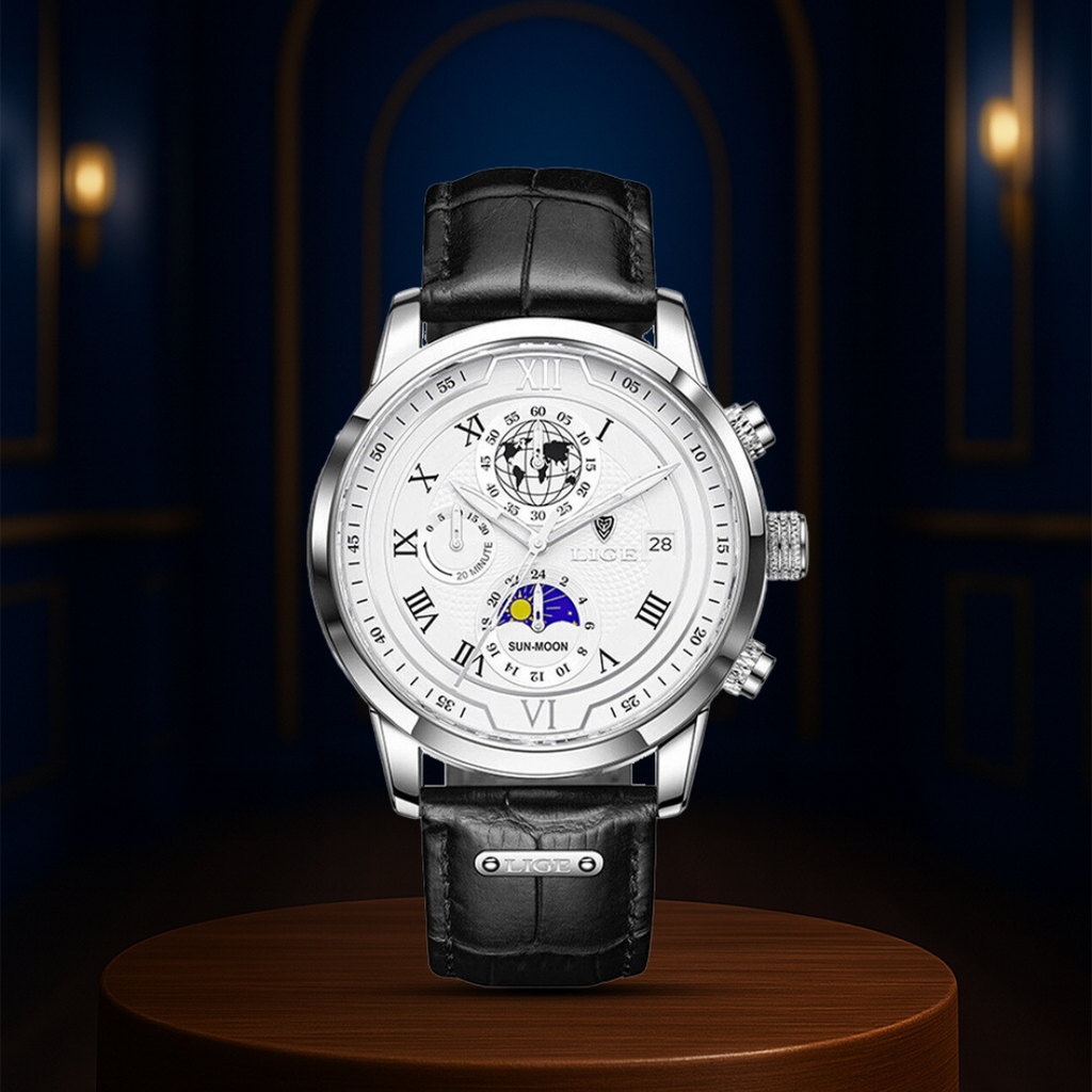 Relógio De Pele Celestial Com Fuso Horário Mundial | 43mm