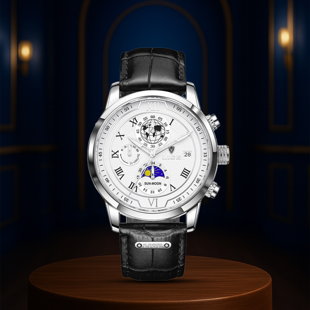 Relógio De Pele Celestial Com Fuso Horário Mundial | 43mm