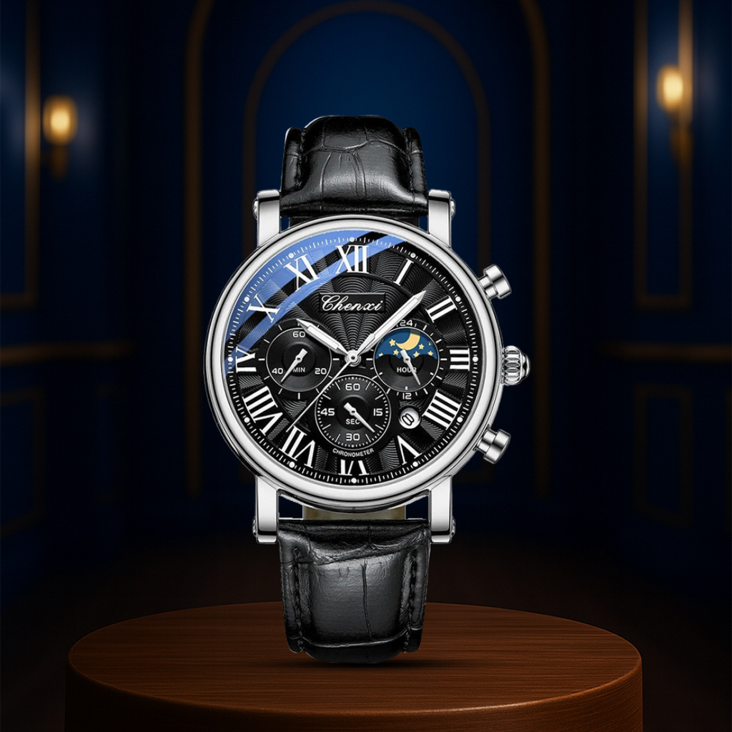 Relógio Lunar Cronógrafo Com Correia De Pele | 44mm